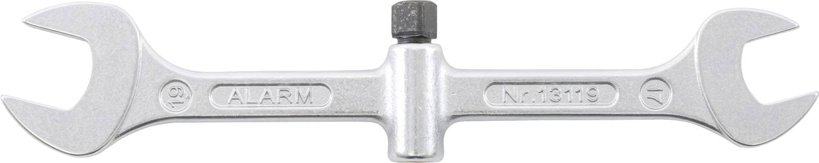 A silver double-ended wrench with a central hexagonal nut adjuster and engraved text 'A.A.R.W' and 'No. 18119' on its body.
