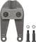 Steel bolt cutter head with 'ALARM' and technical specifications engraved, accompanied by two bolts and nuts, viewed from above.