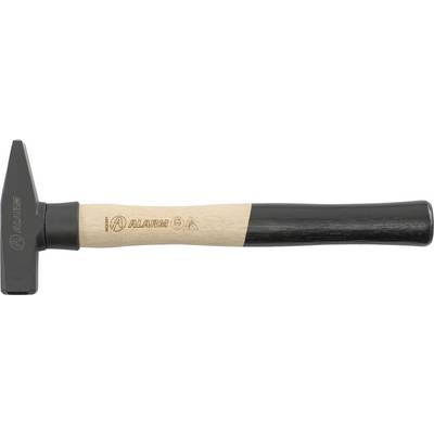 A hammer with a wooden handle and a black metal head, featuring a pointed end. The handle has engraved symbols and the text 'ALARM'.