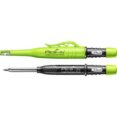 Two Pica-Dry longlife automatic pencils, one green capped and one black with extended lead tip, shown side by side.