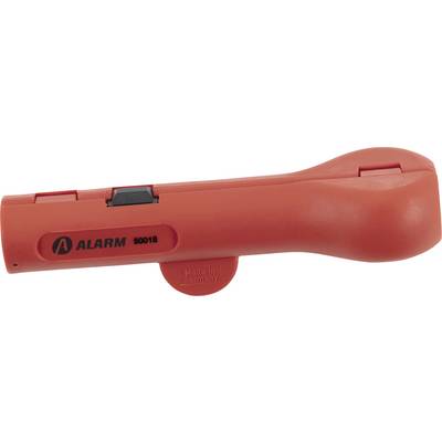 A red, handheld emergency device labeled 'Alarm' with a black button, designed for alerting or signaling in safety situations.