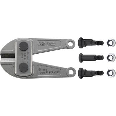 'Bolt cutter jaws with black bolts and nuts. Labeled: VBW, ID 008, Made in Germany. 15HRC/61Dmax, 40HRC/9Dmax.'