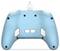 A blue gaming controller with white button accents, featuring three rear buttons labeled 'A', 'B', and 'C', and a USB cable connection.