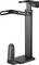 A black adjustable PC holder stand with a flat base and a vertical arm for supporting a computer tower, designed for under-desk mounting.
