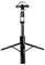 A black tripod with a circular attachment at the top, designed for holding or mounting devices like cameras or phones.