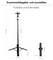 A telescopic tripod stand, labeled 'Foldable and Extendable', shows two lengths: extended at 123.5 cm and collapsed at 22.5 cm.