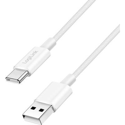 'LogiLink USB-C to USB-A cable, white, woven texture, for charging and data transfer.'