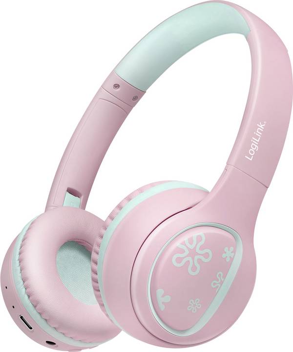 LogiLink BT0073P  On-ear headset Bluetooth® (1075101), Corded (1075100)  Rose, Light blue  Foldable, Volume limiter