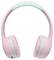 Pink and teal over-ear headphones with cushioned ear pads and adjustable headband, offering a stylish and comfortable design.