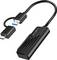 A black USB to USB-C adapter cable with a rectangular casing labeled 'LogiLink.'