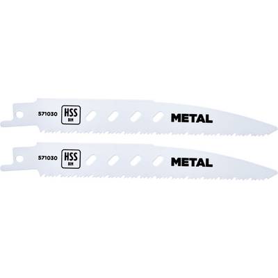 Two metal cutting blades with serrated edges, labeled 'HSS 5/71030' for high-speed steel.