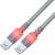Two gray Ethernet cables with red-lit connectors indicating active data transmission.