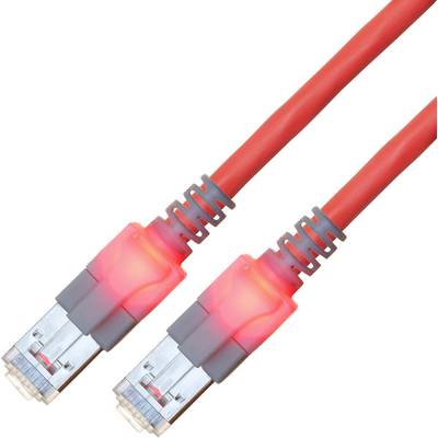 Two red Ethernet cables with glowing LED lights, illustrating connectivity and data transfer.