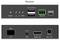 'Receiver panel with reset button, KVM switch, keyboard/mouse USB ports, RS-232 connectors, upgrade port, SFP slot, L/R audio out, HDMI out, and DC power input.'