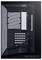 A black computer case with a transparent side panel, revealing empty interior space for components, front panel includes USB ports and buttons.