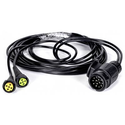 A black multi-pin cable with a large circular connector and two smaller yellow and green connectors, used for electronic equipment connections.