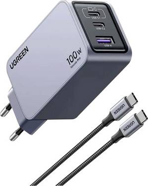 UGREEN Nexode Pro Charger 100 W USB-C® socket, USB-C® socket, USB-A socket Black, Grey Indoors GaN