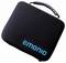 A black carrying case with a textured handle, featuring the word 'EMONIO' in blue on the front.