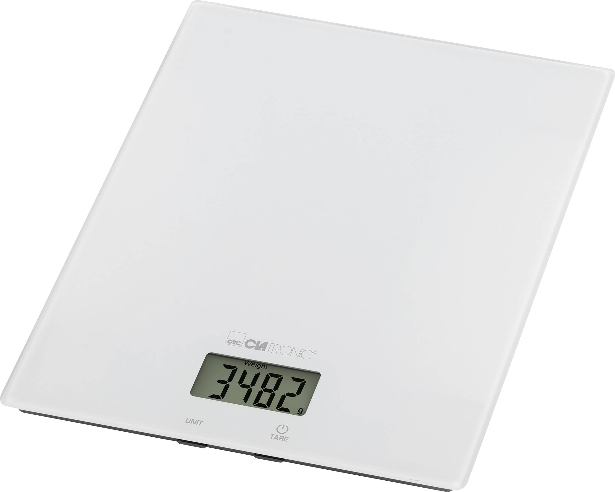 A white digital kitchen scale displaying a weight of 348.2 grams on its screen, featuring 'unit' and 'tare' buttons at the bottom.