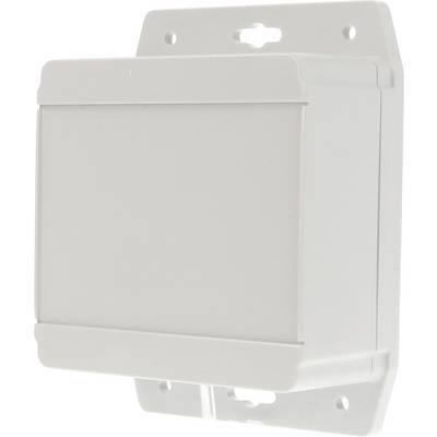 A white plastic wall-mounted enclosure, likely for electrical or networking purposes, shown without any visible branding or text.