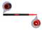 Black and red extendable pole with close-up insets showing internal locking mechanism and grip texture.