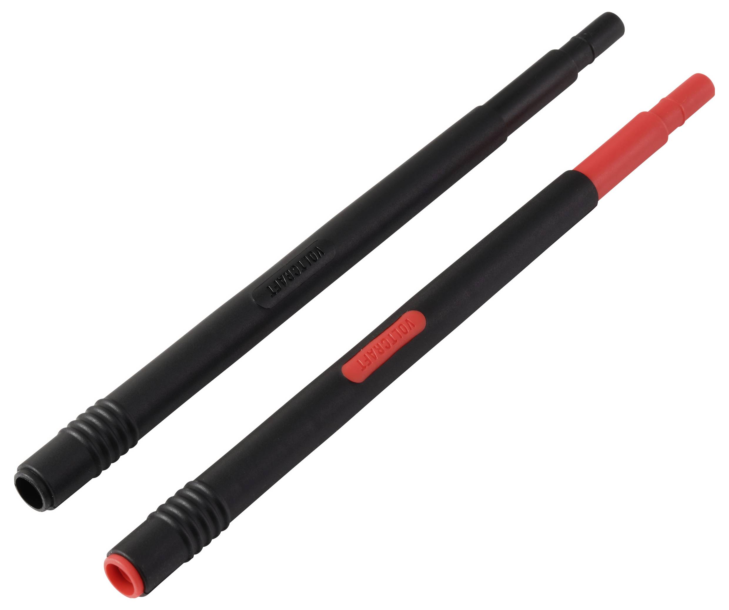 Two black extension poles, one with a red tip and label, used for extending reach in various applications.
