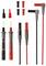 Voltage testing probes set includes red and black leads, clips, and tips, used for electrical testing and measurements.