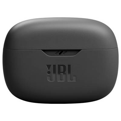 Black JBL earbud case with a hinged lid, featuring the JBL logo on the front.