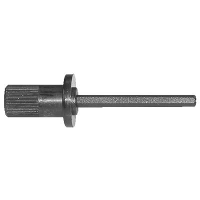 A sanding drum mandrel with a textured handle and cylindrical body is shown, used for attaching sanding drums to rotary tools.