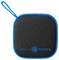 A square, portable Bluetooth speaker with a black mesh front, blue trim, and a blue wrist strap, featuring the logo 'Music Sound.'