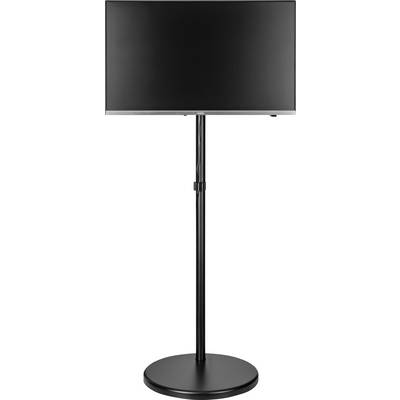 A tall, black floor lamp with a cylindrical shade, standing on a round base, suitable for modern home or office decor.
