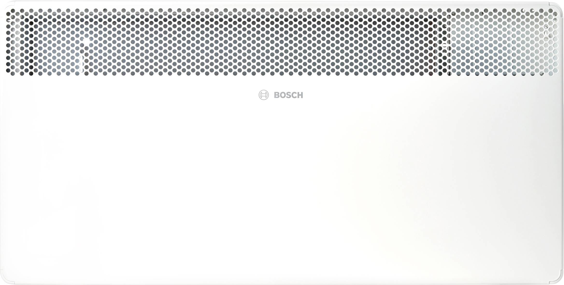 White Bosch wall-mounted heater with a perforated vent at the top for airflow.
