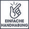 'Icon of a snapping hand above the text: Simple handling.'