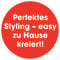 Red circle with white text: 'Perfect styling - easily created at home!'