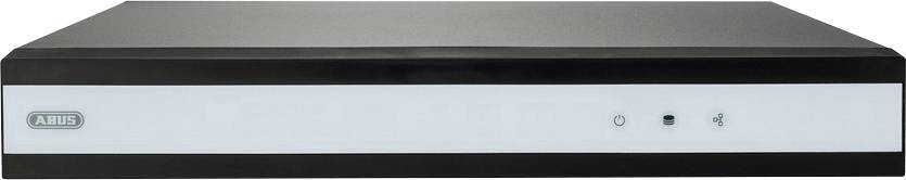 A rectangular electronic device with a sleek black and white design, featuring three small indicator lights on the front panel.