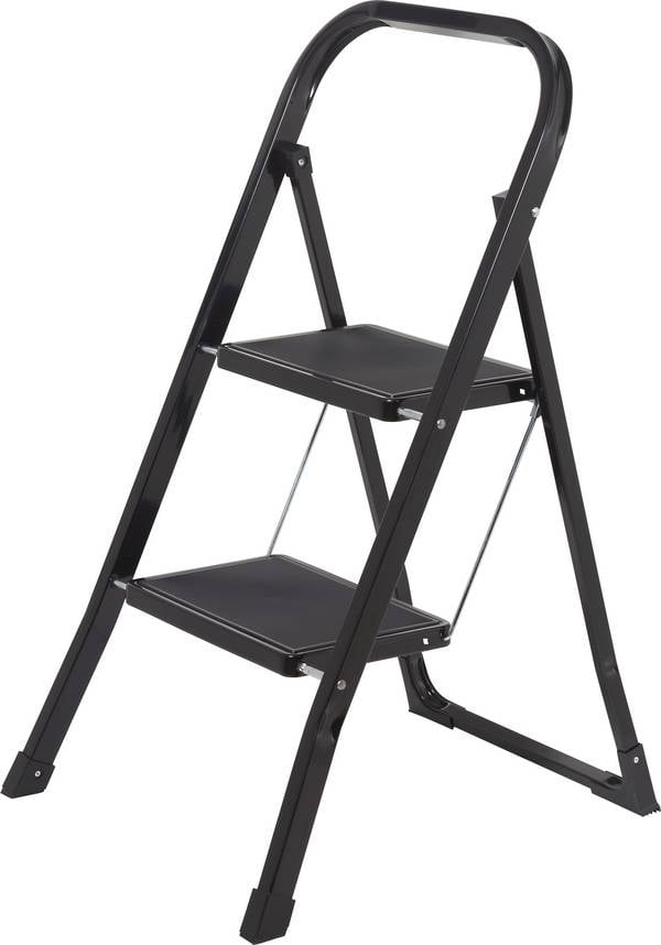 TOOLCRAFT    TO-10398468  Steel  Folding step stool  Folding, Toolfree set-up  Operating height (max.): 2.47 m  Black  EN 14183
