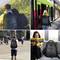 A collage of four images showing people using black backpacks in various situations: hiking, waiting for a train, sightseeing, and studying.
