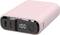 A pink portable power bank with a digital display showing '100'. It has one USB-C and one USB-A port, and a textured surface for grip.