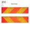 Two rectangular reflective decals, each with alternating red and yellow diagonal stripes, labeled 'Entspricht ECE 70.01', 'Made in Europa'.