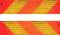 Bright orange and yellow pattern with diagonal stripes and a central white band. Bold and vibrant geometric design.