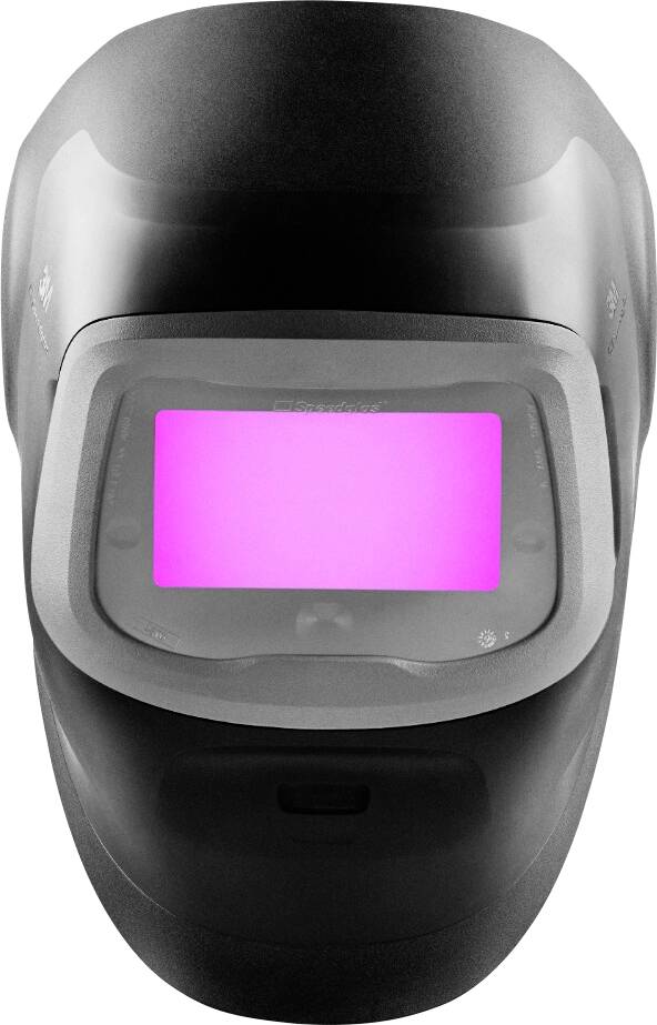 A welding helmet with a pink-tinted protective lens, designed for safety during metal welding tasks.