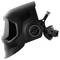 A black full-face protective respirator mask with adjustable straps, featuring a round filter and clear visor designed for safety purposes.