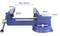 A blue metal bench vise with a maximum jaw opening of 190 mm, jaw width of 150 mm, and throat depth of 86 mm; dimensions labeled.