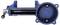 A blue bench vise with a threaded handle and circular base, designed to hold objects securely in place during work or repair tasks.