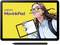 Tablet showing an illustration of a person with glasses holding a pen and paper, titled 'Wacom MovinkPad'.