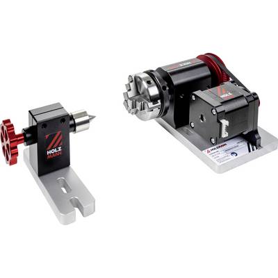 A machine tool with a rotating part and a separate fixture. It features a red and silver color scheme with visible branding.