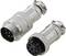 Two metallic electrical connectors, one with male pins and the other with female sockets, designed for secure and detachable connections.
