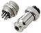 'Image of two metallic electrical connectors, one with multiple prongs and the other with a knurled body, positioned side by side.'
