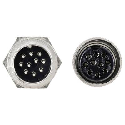 Close-up of two round, multi-pin connectors. The left has five pins in a circular arrangement; the right has ten pins in two concentric circles.