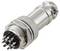 'A close-up of a metal electrical connector with multiple pins, designed for industrial or technical use.'